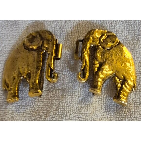 Gold Tone Double Elephant Metal Belt Buckle - Picture 5 of 7